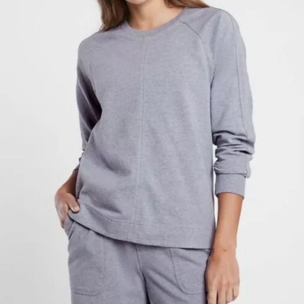 Athleta Farallon Swing Sweatshirt Heather Grey Blue Soft Long Sleeve Crewneck XS